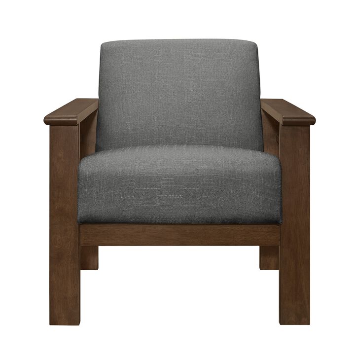 Bella 32 Inch Accent Chair Armchair, Storage Arms, Light Gray, Solid Wood - Benzara
