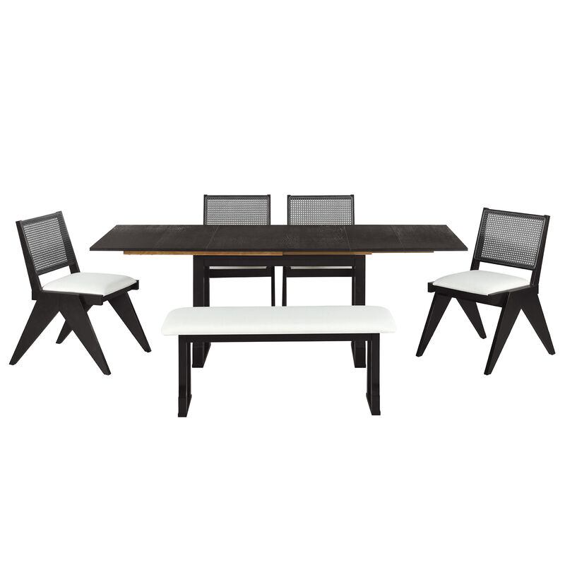 Merax Modern 6-Piece Extendable Dining Table Chairs Bench Set