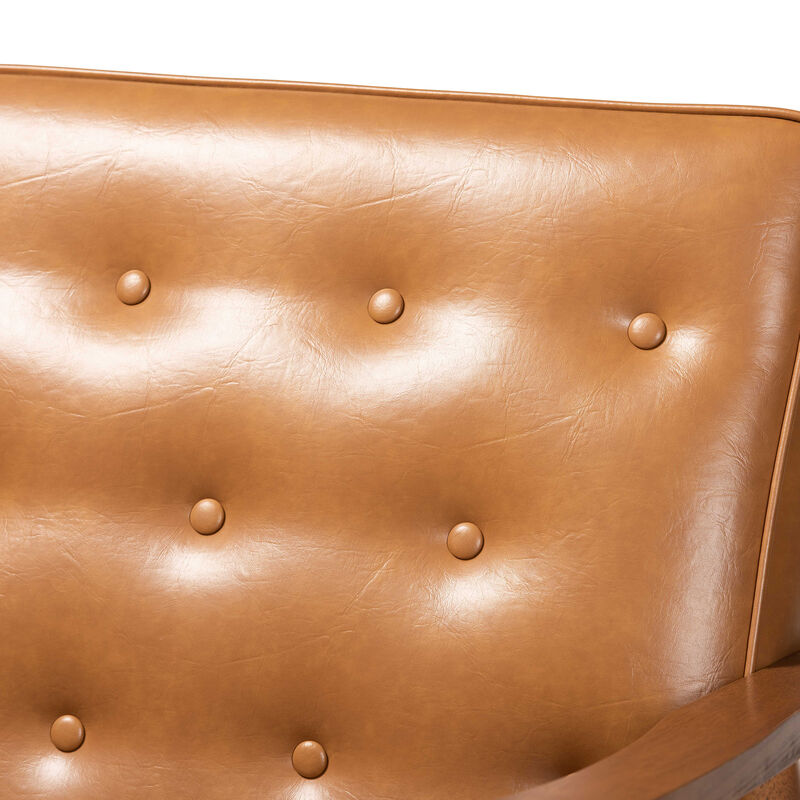 Baxton Studio Sorrento Mid Century Tan Faux Leather Upholstered Wood Loveseat