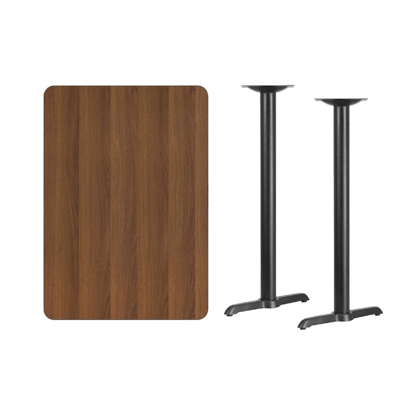 Flash Furniture Stiles 30'' x 42'' Rectangular Walnut Laminate Table Top with 5'' x 22'' Bar Height Table Bases