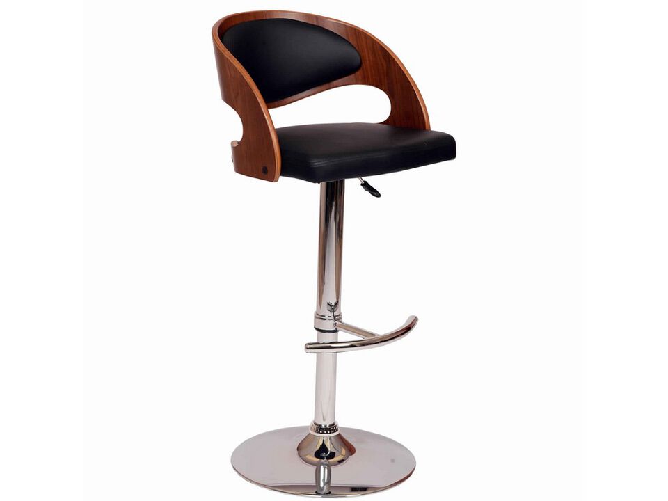 Wooden Open Back Barstool with Adjustable Pedestal Base, Black and Brown-Benzara