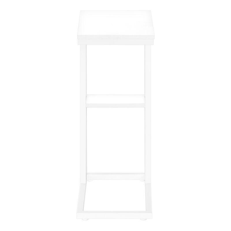 Monarch Specialties I 3676 Accent Table, C-shaped, End, Side, Snack, Living Room, Bedroom, Metal, Laminate, White, Contemporary, Modern