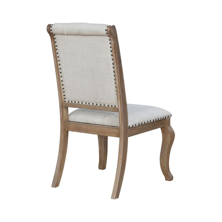 Button Tufted Fabric Side Chair with Cabriole Legs,Set of 2,Brown and Cream-Benzara