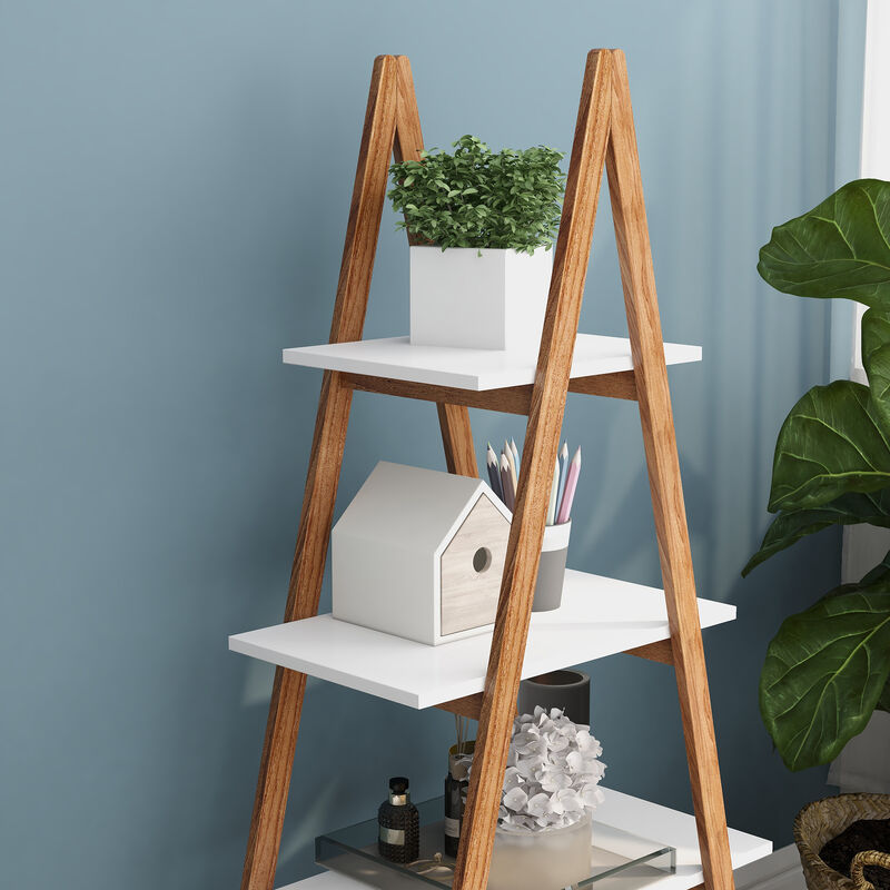16.93 in. Tall White A Frame Bamboo Wood 4-Shelf Bookcase