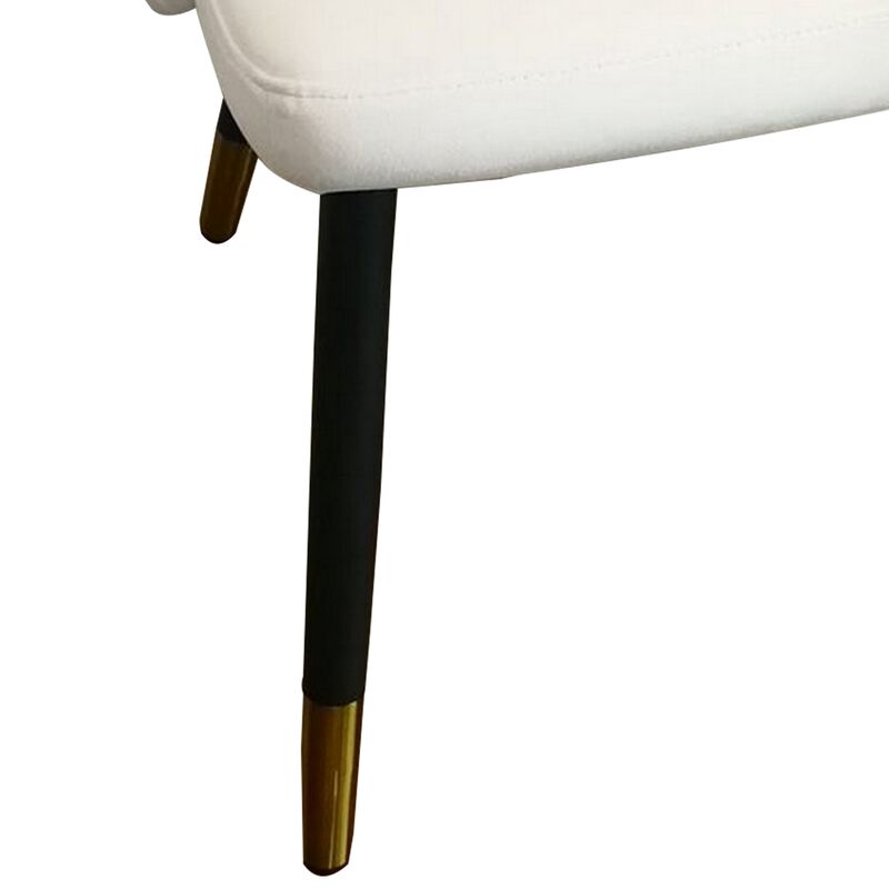 Zini 25 Inch Cushioned Dining Chair, Set of 2, White, Black, Gold Metal - Benzara