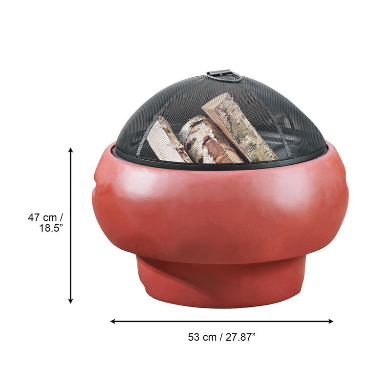 Teamson Home Outdoor 20" Wood Burning Fire Pit with Decorative Light Concrete Base, Maroon