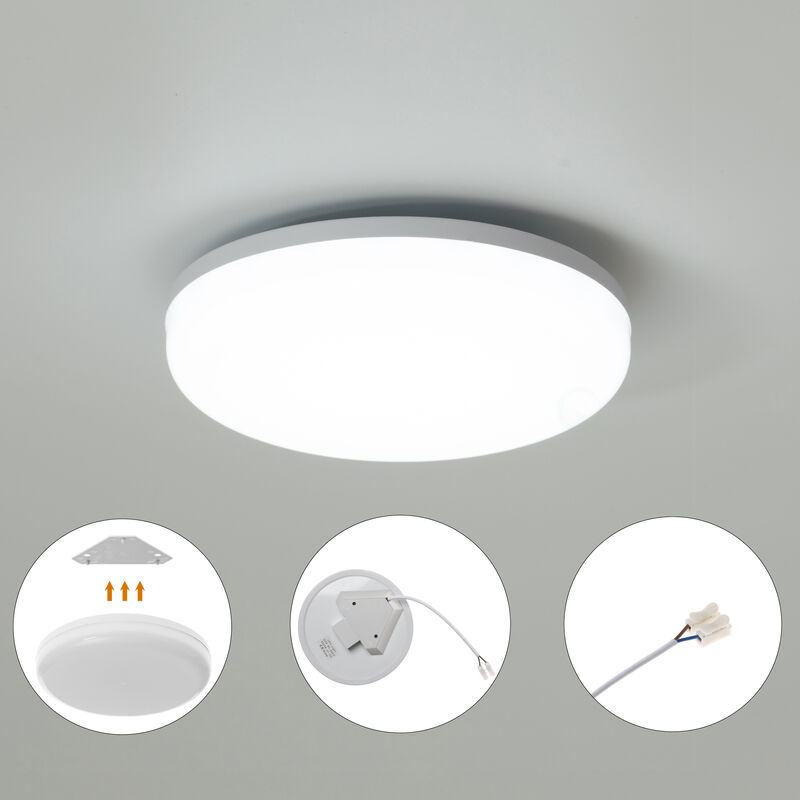 "White Plastic 6 in Round LED Ceiling Light Fixture for Entryway, Office, Outdoor, 6500K Daylight, 2000lm 20W"