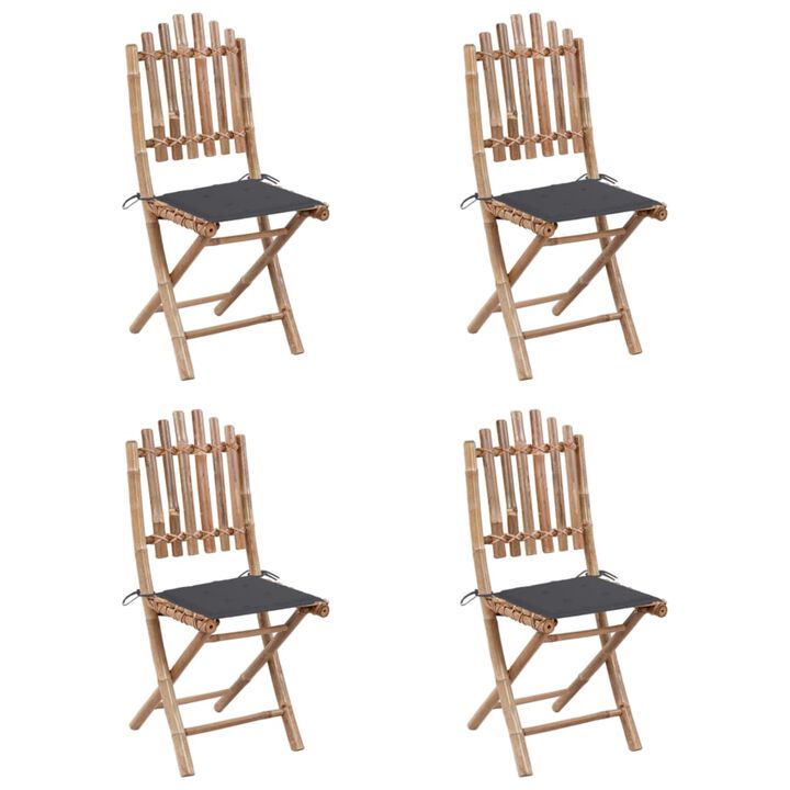 vidaXL 5 Piece Folding Outdoor Dining Set with Cushions Bamboo