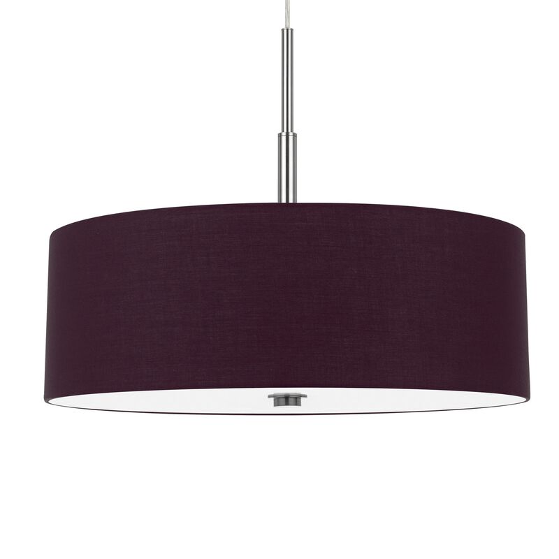 Sia Pendant Light Fixture w Plum Hardback Drum Shade, 24 Inch Chrome - Benzara