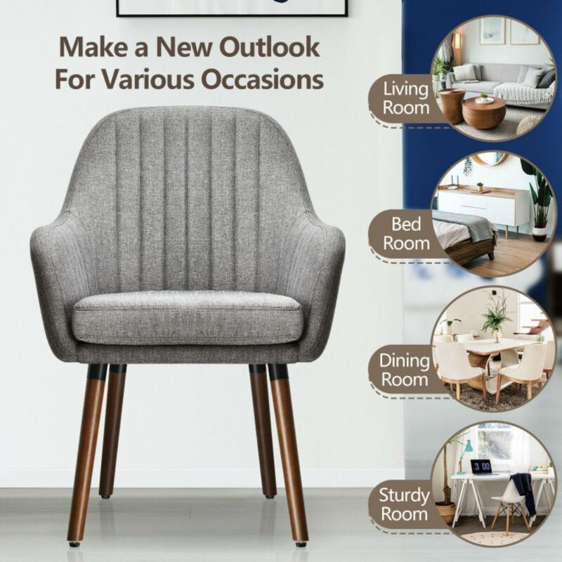 Hivvago Set of 2 Fabric Upholstered Accent Chairs with Wooden Legs