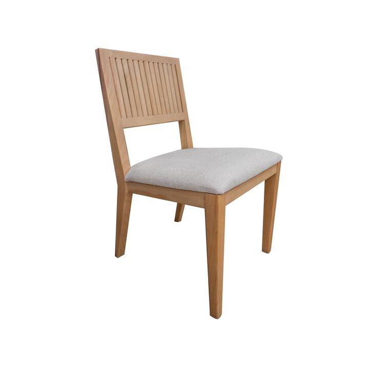 Izya Dining Side Chair Set of 2, Fluted, White Polyester, Brown Solid Wood