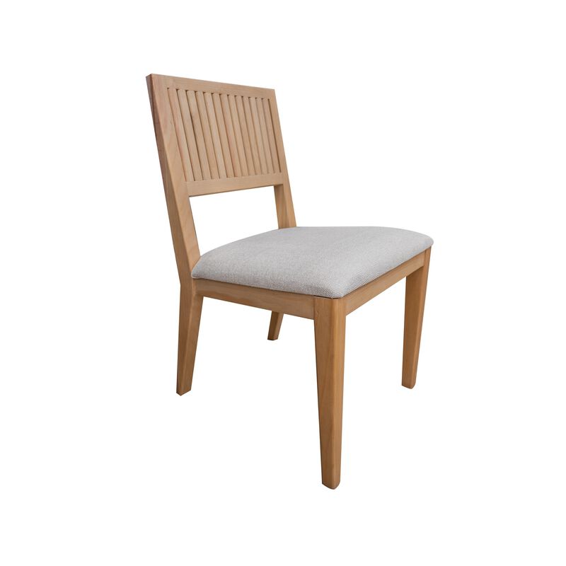 Izya Dining Side Chair Set of 2, Fluted, White Polyester, Brown Solid Wood