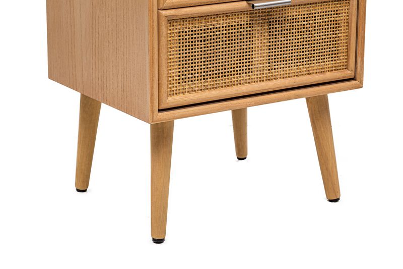 Scandinavian Wooden Commode Chiffonier with 3 Drawers and Rattan Caning