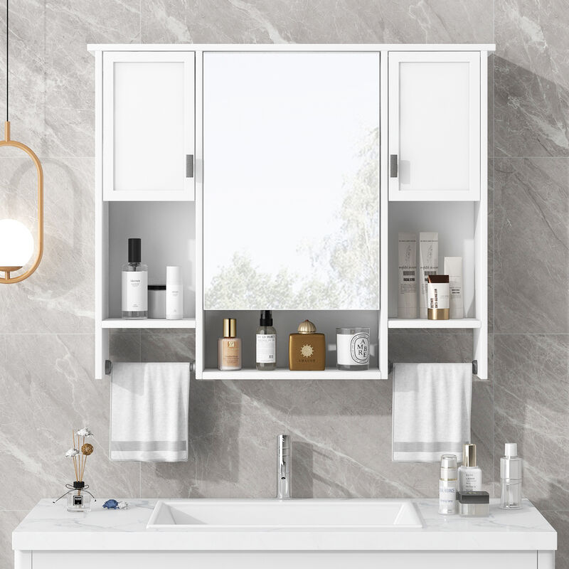 Modern Bathroom Wall Cabinet with Mirror and Convenient Towel Bar