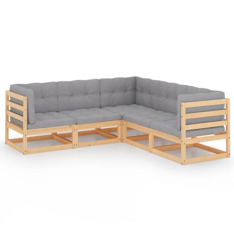 vidaXL 5 Piece Garden Lounge Set with Cushions Solid Pinewood
