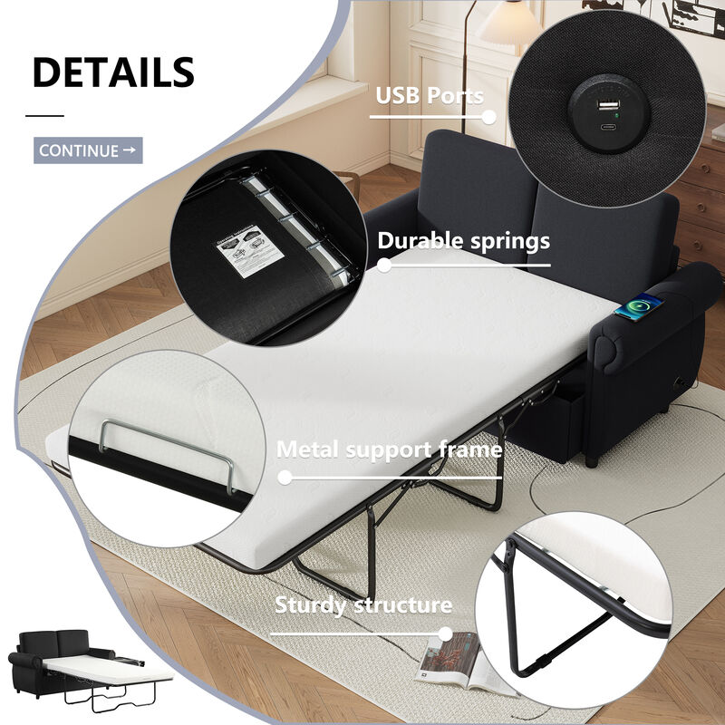 Merax Pull Out Sofa Bed Loveseat Futon with 2 USB Ports