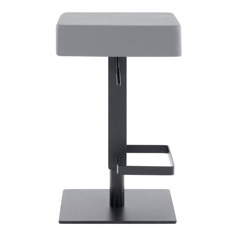 Kaylee Adjustable Height Swivel Grey Faux Leather and Black Metal Backless Stool