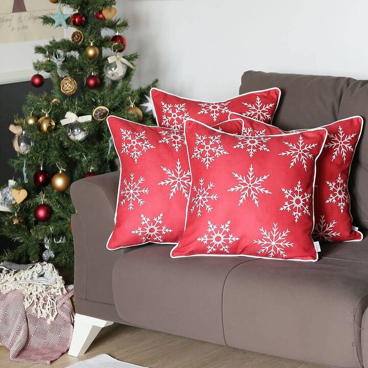 Hivvago Set of 4 Red and White Snowflakes Throw Pillows