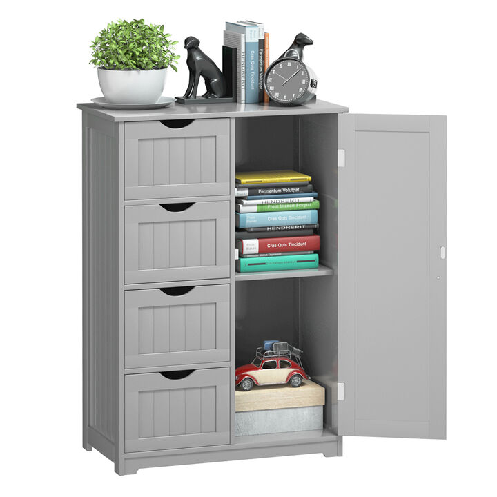 Costway Bathroom Storage Wooden 4 Drawer Cabinet Cupboard 2 Shelves Free Standing Black