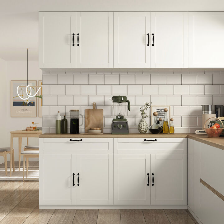 White Wooden Sideboard, Storage Cabinet, with Wall Mounted Kitchen Cabinet