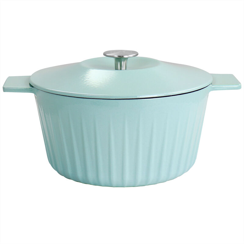 Martha Stewart Enameled Cast Iron 5 Quart Round Dutch Oven with Lid in Light Cyan