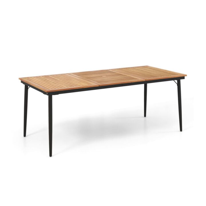 Hivvago 79" Acacia Wood Outdoor Dining Table for 8 with 1.9" Umbrella Hole