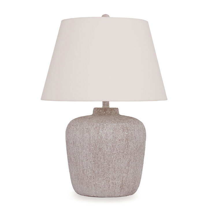 Rey Table Lamp, Empire Fabric Shade, 27 Inch Ivory Pot Metal Base - Benzara