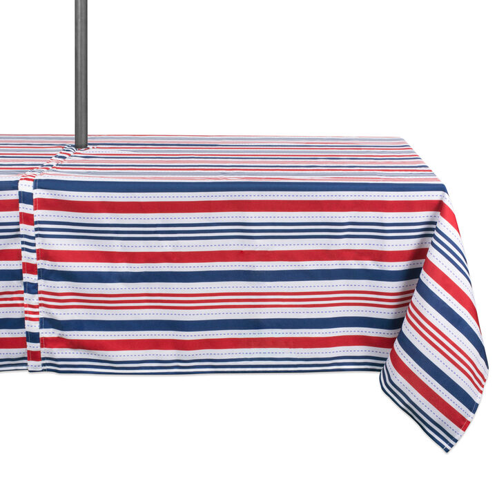 Red and Blue Patriotic Striped Rectangular Tablecloth with Zipper 60� x 120�