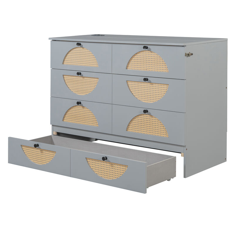Merax Murphy Bed Cabinet with Large Drawer,USB Ports and Outlets