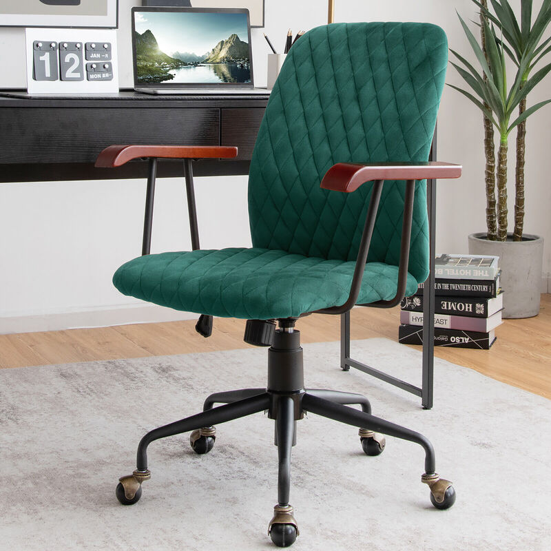 Costway Velvet Home Office Chair Swivel Adjustable Task Chair w/ Wooden Armrest Orange