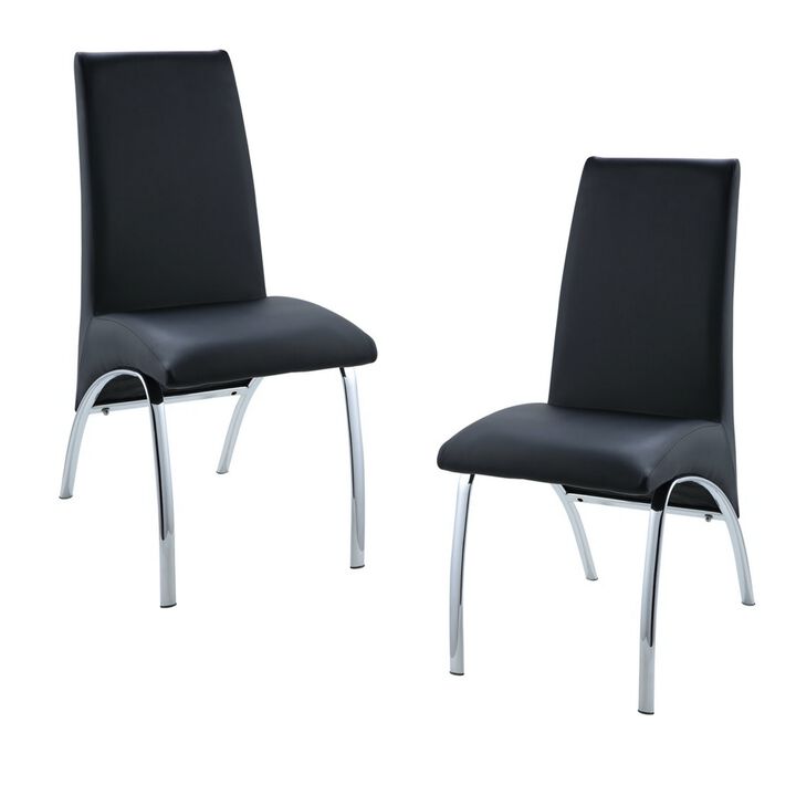 Leatherette Upholstered Side Chairs with Metal Base, Black and Silver, Set of Two-Benzara