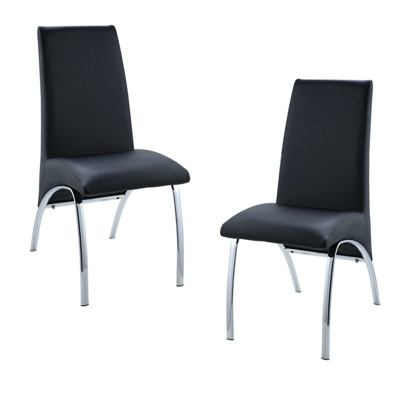 Leatherette Upholstered Side Chairs with Metal Base, Black and Silver, Set of Two-Benzara