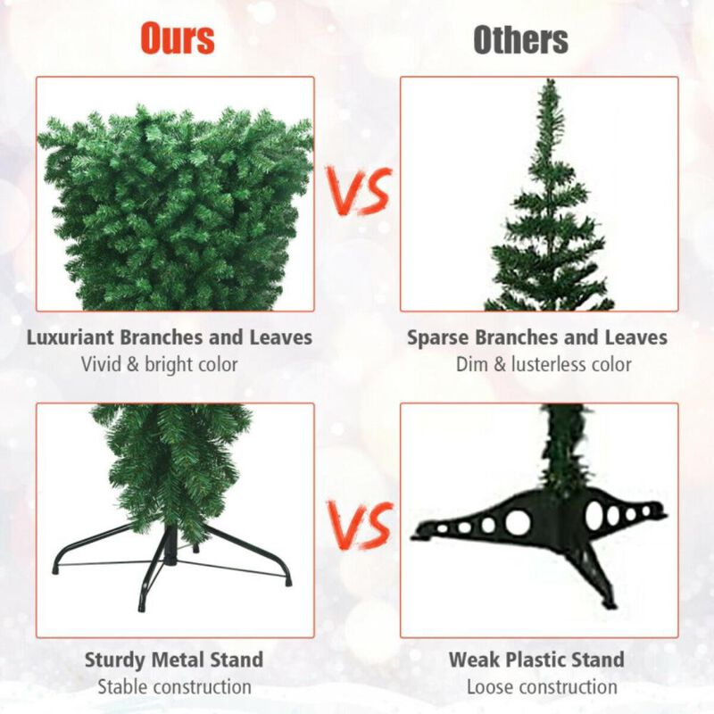 Hivvago 7 Feet Unlit Upside Down Artificial Christmas Tree