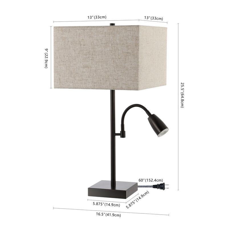 Austin 2-Light Farmhouse Industrial Iron LED Table Lamp with USB Charging Port and Adjustable Reading Light