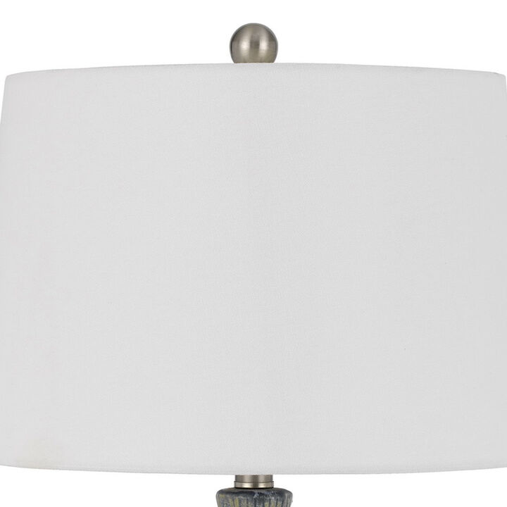 25 Inch Onion Table Lamp with Ribbed Texture and Dimmer, Distressed Stone-Benzara