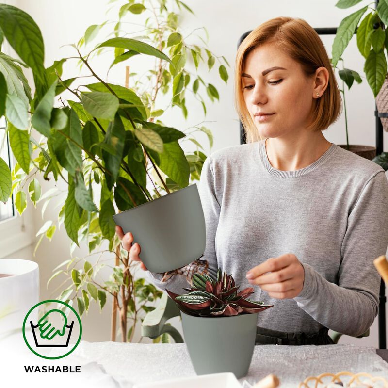 Planter Pots with Drainage Holes - Lightweight, Durable, and Space-Saving Pots for Indoor and Outdoor - Versatile Functionality, Simple Modern Design, Plastic Planter Pots