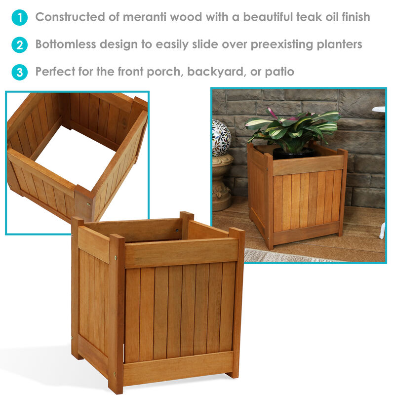 Sunnydaze Meranti Wood Indoor/Outdoor Decorative Square Planter Box - 16 in