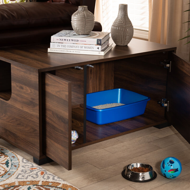 Baxton Studio Connor Modern Walnut Brown Finished 2 Door Cat Litter Box Cover House