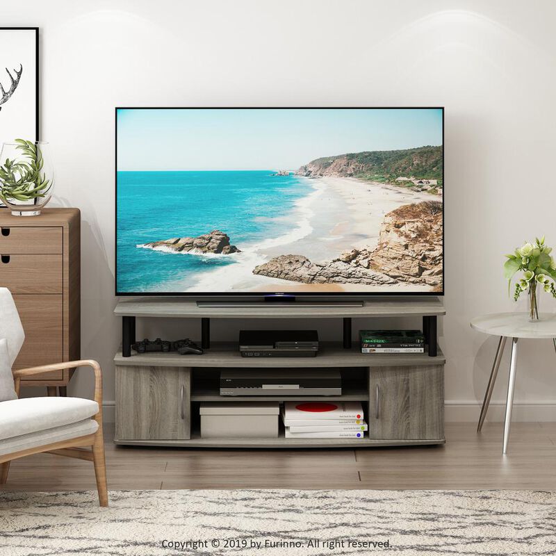 Furinno JAYA Large Entertainment Center Hold up to 50-IN TV, French Oak Grey/Black