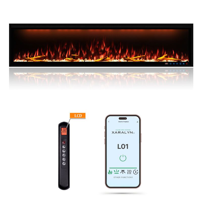 Smart 74” Wall-Mounted Electric Fireplace with Realistic Flame Effects, Dual Heating, and Alexa Compatibility