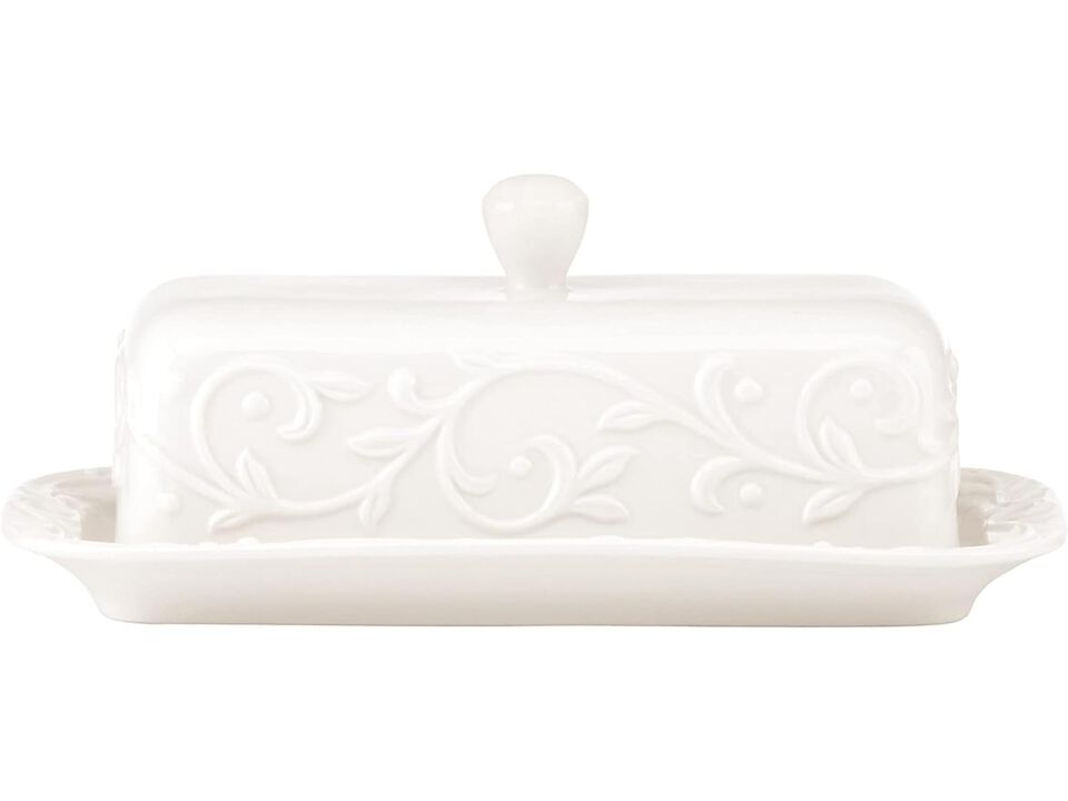 Lenox Opal Innocence Carved Butter Dish, White