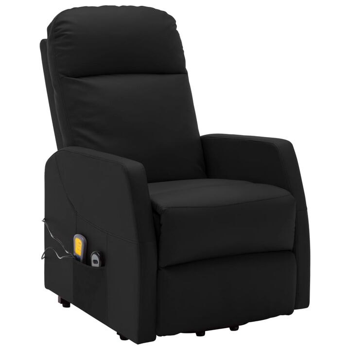 Power Lift Massage Recliner Black Faux Leather