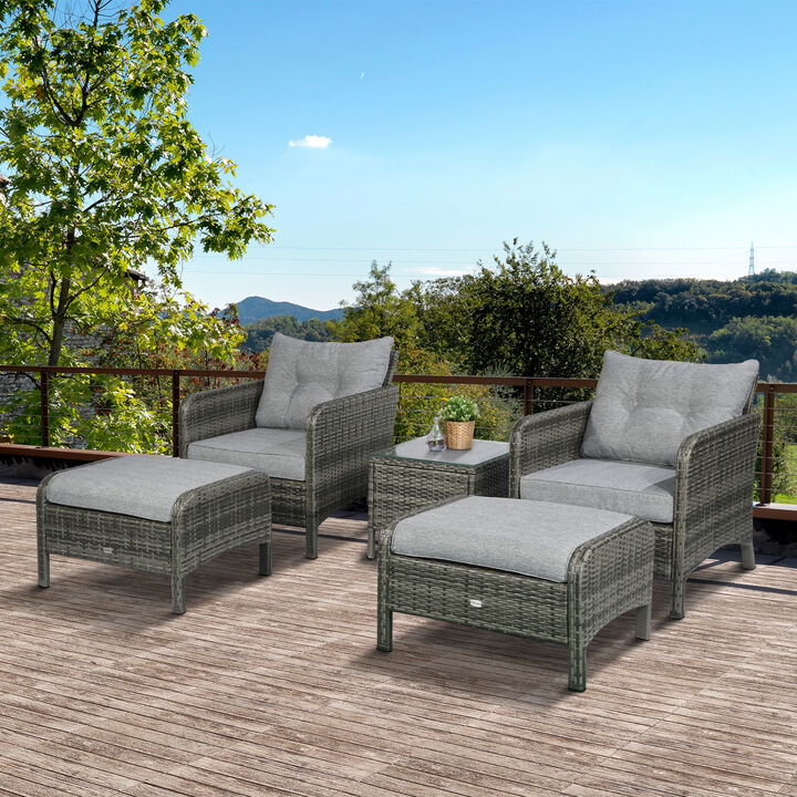 5 PC Outdoor Patio Conversation Chaise Lounge Chair w/ Coffee Table, Blue