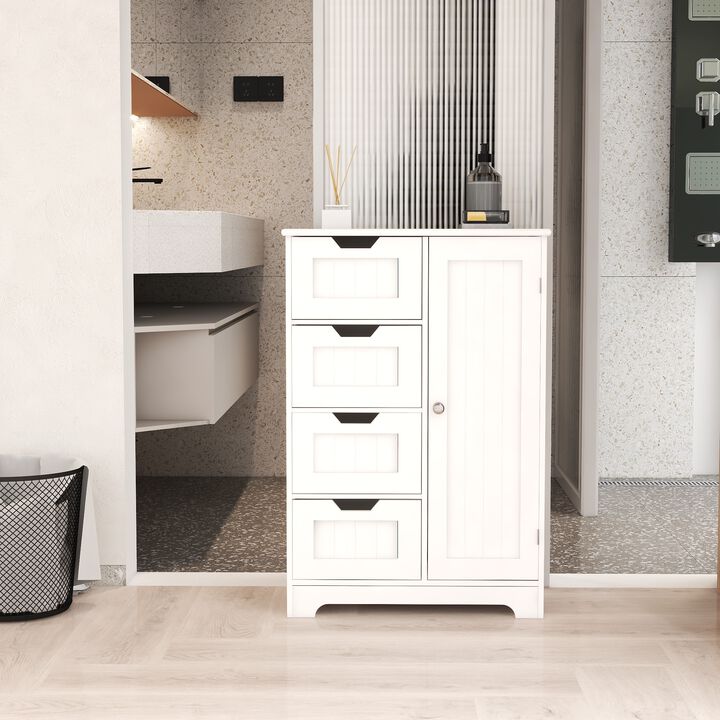 22.5 in. W. x 11.81 in. D x 32.68 in. H White Wood Linen Cabinet with 4 Drawers and 1 Door