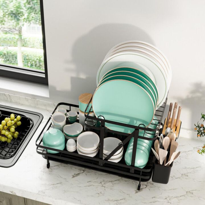 Hivvago 2-Tier Collapsible Dish Drainer Rack with Removable Drip Tray