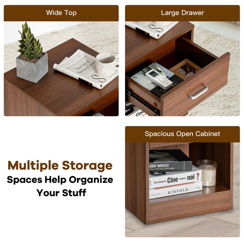 Set of 2 Modern Nightstand with Storage Drawer and Cabinet