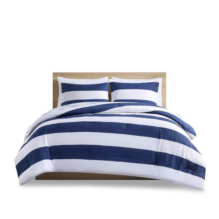 Gracie Mills Orson Cotton Cabana Stripe Reversible Comforter Set with Rainbow Print