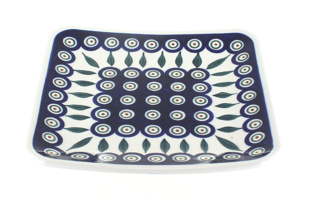 Blue Rose Polish Pottery Seaside Swirl Square Dessert Plate