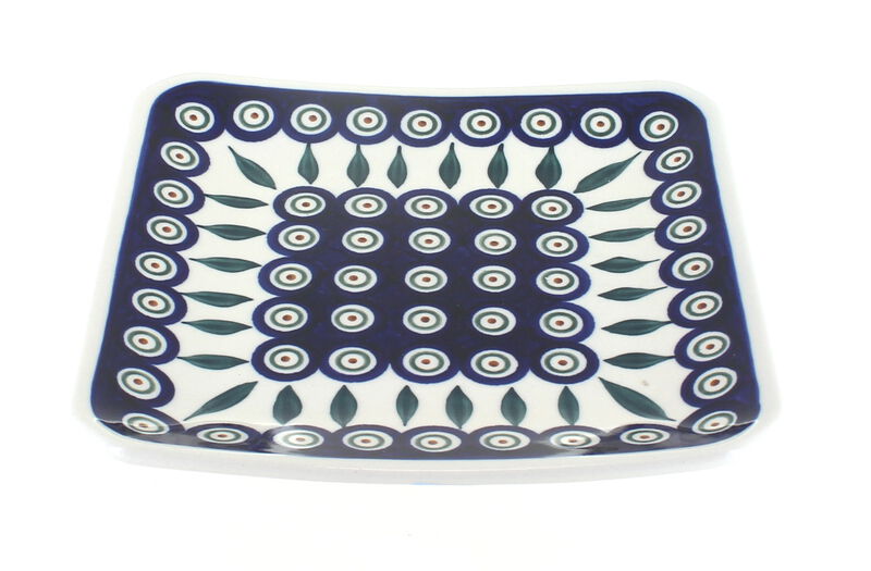 Blue Rose Polish Pottery Seaside Swirl Square Dessert Plate