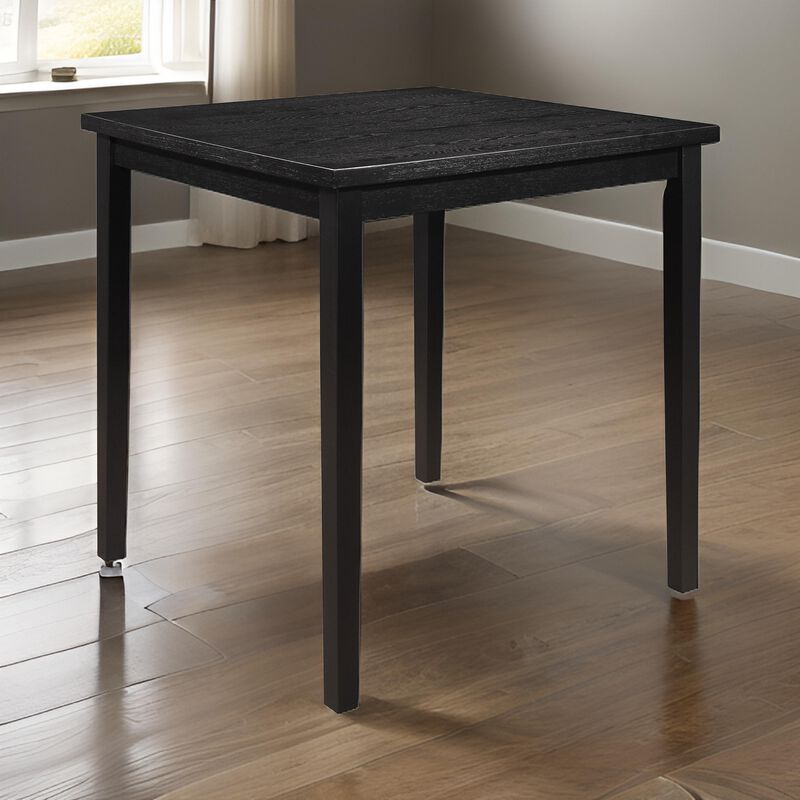 Rina 36 Inch Counter Height Table, 4 Seater Square Top, Black Solid Wood - Benzara
